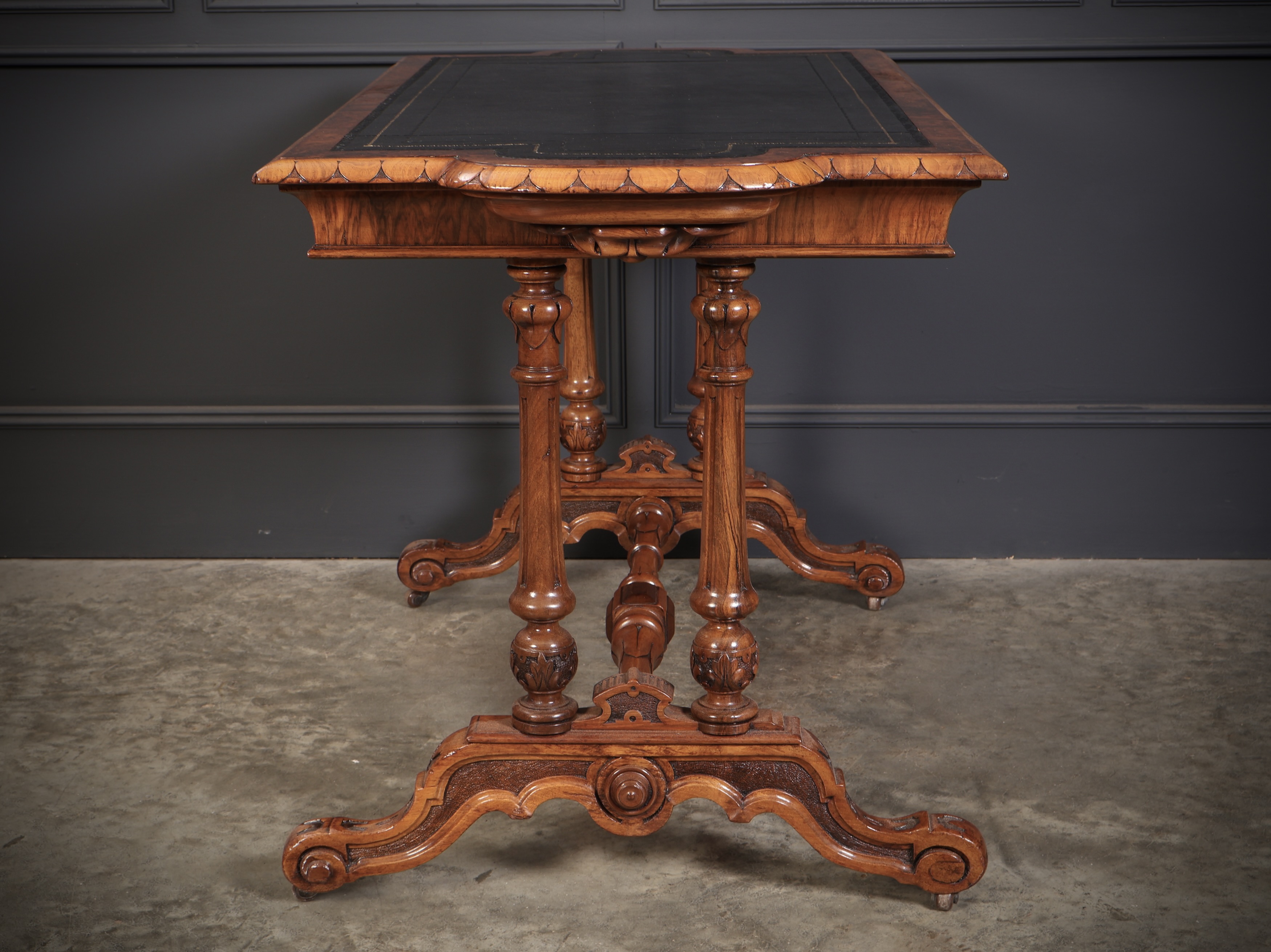 Shaped Carved Walnut Library Table - Image 12